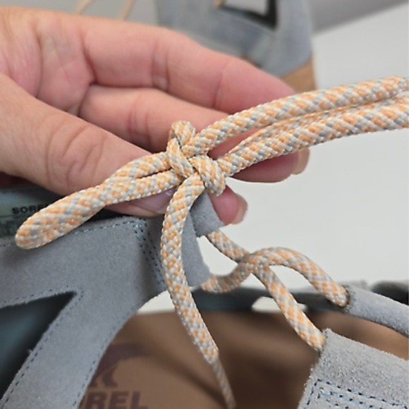 Sorel Sandals Women 8 Cameron Blue Flatform Lace Up Cork Suede Gladiator Wedge - Picture 6 of 10